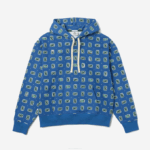Men Lacoste V0ZN1143 Blue White BX9 LIVE Loose Fit Print Cotton Hoodie - Image 5