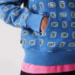 Men Lacoste V0ZN1143 Blue White BX9 LIVE Loose Fit Print Cotton Hoodie - Image 7