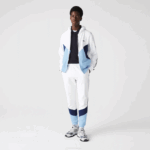 Men Lacoste V0ZN1146 White Blue VHE Signature Striped Colorblock Fleece Jogging Pants
