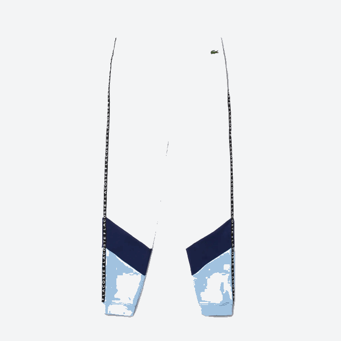 Men Lacoste V0ZN1146 White Blue VHE Signature Striped Colorblock Fleece Jogging Pants - Image 5