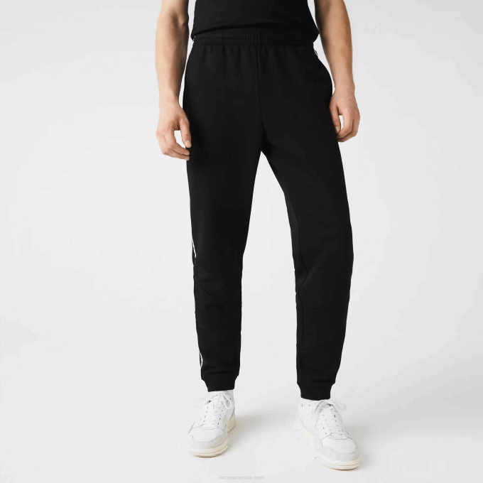 Men Lacoste V0ZN1147 Black 8VM Signature Striped Colorblock Fleece Jogging Pants - Image 5