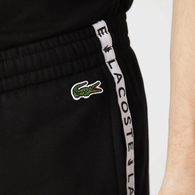 Men Lacoste V0ZN1147 Black 8VM Signature Striped Colorblock Fleece Jogging Pants - Image 6