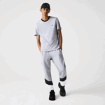 Men Lacoste V0ZN1148 Grey Chine Black White SJ1 Signature Striped Colorblock Fleece Jogging Pants - Image 2