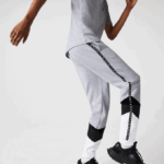 Men Lacoste V0ZN1148 Grey Chine Black White SJ1 Signature Striped Colorblock Fleece Jogging Pants - Image 4