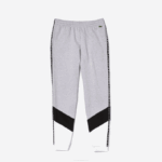 Men Lacoste V0ZN1148 Grey Chine Black White SJ1 Signature Striped Colorblock Fleece Jogging Pants - Image 5