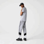 Men Lacoste V0ZN1148 Grey Chine Black White SJ1 Signature Striped Colorblock Fleece Jogging Pants - Image 6