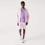 Men Lacoste V0ZN1149 Pink Z4H Kangaroo Pocket Fleece Zipped Sweatshirt - Image 2