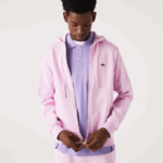 Men Lacoste V0ZN1149 Pink Z4H Kangaroo Pocket Fleece Zipped Sweatshirt - Image 4