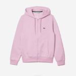 Men Lacoste V0ZN1149 Pink Z4H Kangaroo Pocket Fleece Zipped Sweatshirt - Image 5
