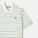 Men Lacoste V0ZN114 White Beige Navy Blue Green XIQ Golf Recycled Polyester Stripe Polo - Image 5