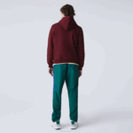 Men Lacoste V0ZN1155 Bordeaux Z7F Embroidered Lettering Hooded Cotton Fleece Sweatshirt - Image 3
