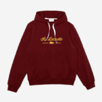 Men Lacoste V0ZN1155 Bordeaux Z7F Embroidered Lettering Hooded Cotton Fleece Sweatshirt - Image 4