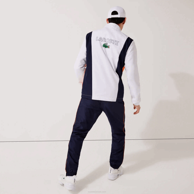 Men Lacoste V0ZN1156 White Orange Navy Blue 8TY SPORT Branded Colorblock Tracksuit - Image 4