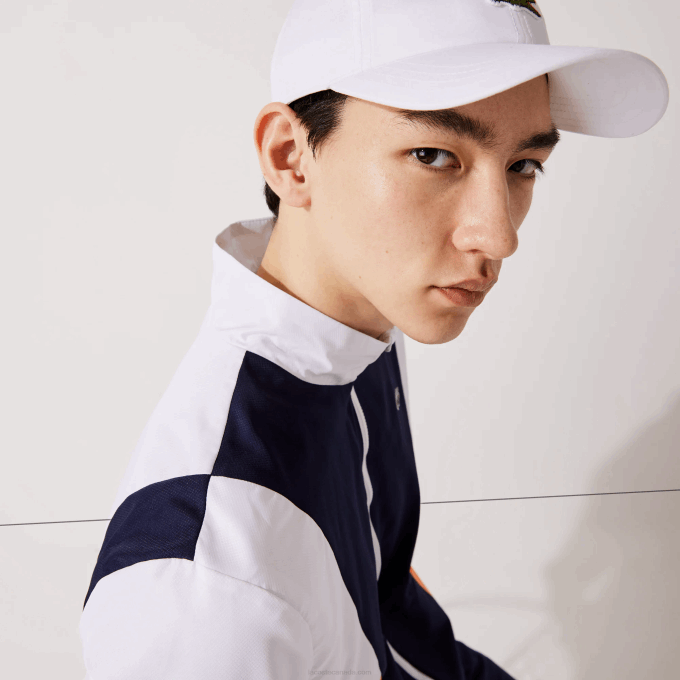 Men Lacoste V0ZN1156 White Orange Navy Blue 8TY SPORT Branded Colorblock Tracksuit - Image 5