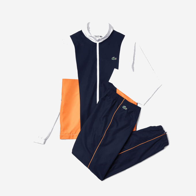 Men Lacoste V0ZN1156 White Orange Navy Blue 8TY SPORT Branded Colorblock Tracksuit - Image 6