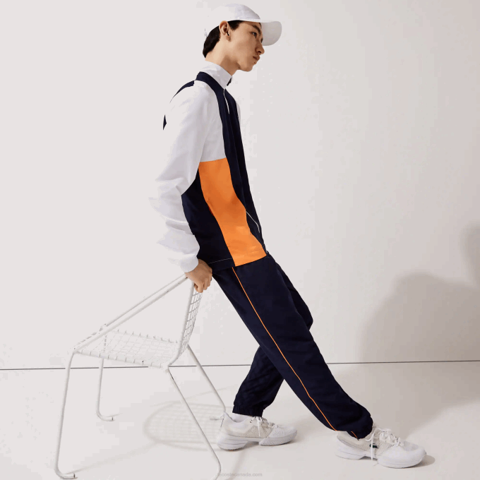 Men Lacoste V0ZN1156 White Orange Navy Blue 8TY SPORT Branded Colorblock Tracksuit - Image 10