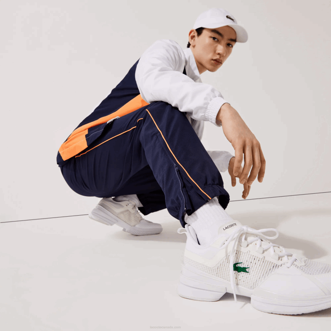 Men Lacoste V0ZN1156 White Orange Navy Blue 8TY SPORT Branded Colorblock Tracksuit - Image 1