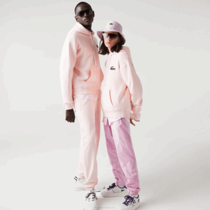 Men Lacoste V0ZN1158 Light Pink T03 Loose Fit Hooded Organic Cotton Sweatshirt