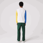 Men Lacoste V0ZN1159 White Blue Yellow Green 8NR Crew Neck Colorblock Cotton Fleece Sweatshirt - Image 3