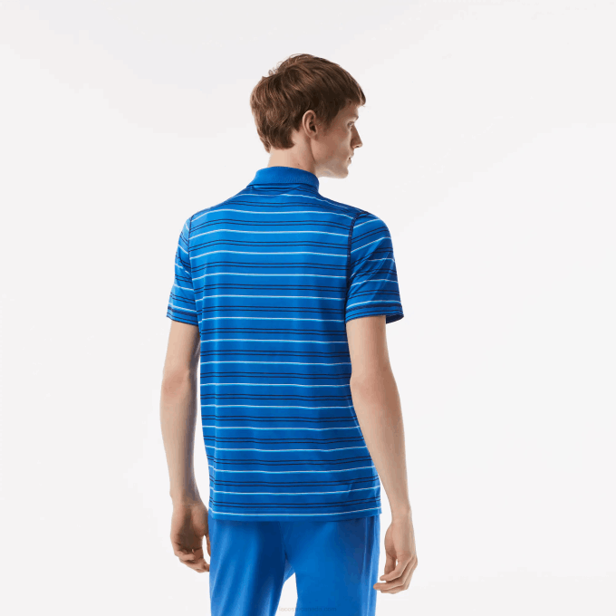 Men Lacoste V0ZN115 Navy White Blue XIP Golf Recycled Polyester Stripe Polo - Image 3