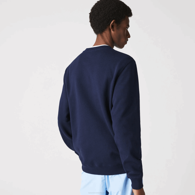 Men Lacoste V0ZN1160 Navy Blue 166 Crew Neck Branded Terry Sweatshirt - Image 3