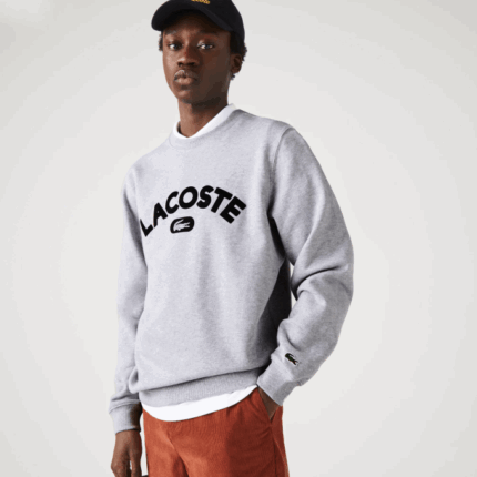 Men Lacoste V0ZN1161 Grey Chine CCA Crew Neck Branded Terry Sweatshirt