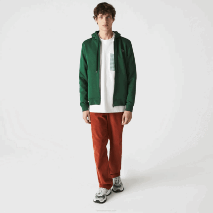 Men Lacoste V0ZN1163 Green S30 SPORT Lightweight Bi-material Hoodie