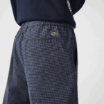 Men Lacoste V0ZN1167 Navy Blue White QRN Heritage Checkered Stretch Cotton Jogging Pants - Image 4