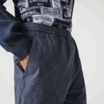 Men Lacoste V0ZN1167 Navy Blue White QRN Heritage Checkered Stretch Cotton Jogging Pants - Image 6