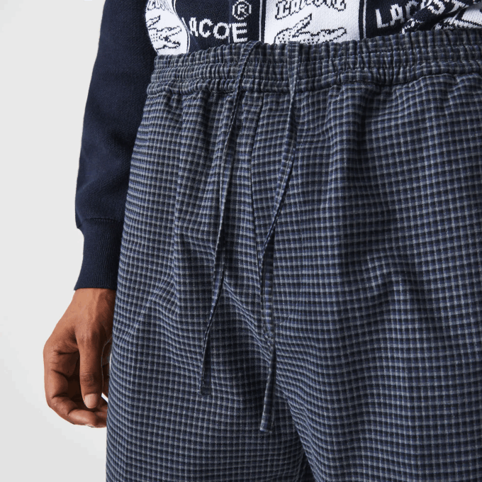 Men Lacoste V0ZN1167 Navy Blue White QRN Heritage Checkered Stretch Cotton Jogging Pants - Image 7