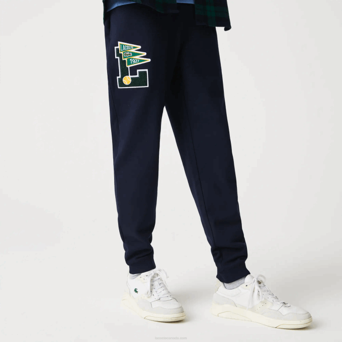 Men Lacoste V0ZN1168 Navy Blue 166 Pennants L Badge Fleece Tracksuit Pants - Image 2