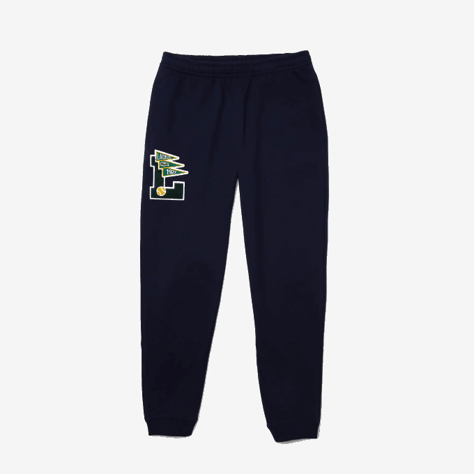 Men Lacoste V0ZN1168 Navy Blue 166 Pennants L Badge Fleece Tracksuit Pants - Image 4