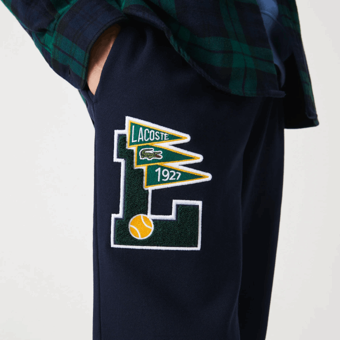 Men Lacoste V0ZN1168 Navy Blue 166 Pennants L Badge Fleece Tracksuit Pants - Image 6