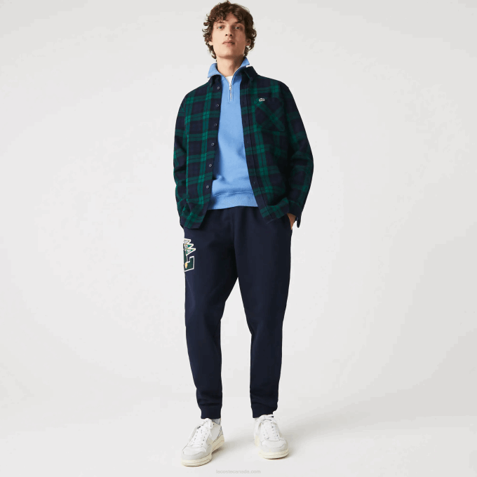 Men Lacoste V0ZN1168 Navy Blue 166 Pennants L Badge Fleece Tracksuit Pants - Image 1