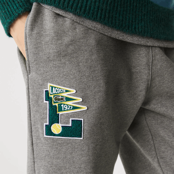 Men Lacoste V0ZN1169 Grey Chine 1VQ Pennants L Badge Fleece Tracksuit Pants - Image 2