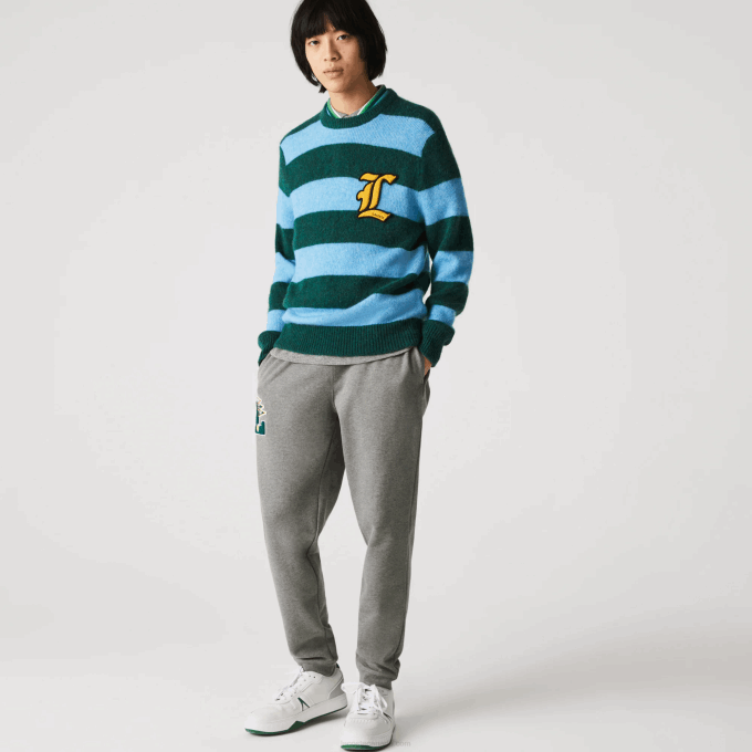 Men Lacoste V0ZN1169 Grey Chine 1VQ Pennants L Badge Fleece Tracksuit Pants - Image 6