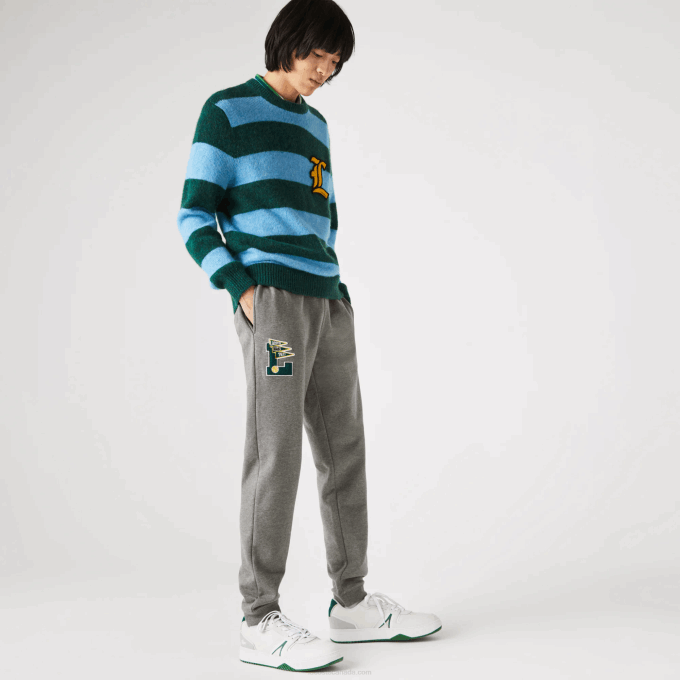 Men Lacoste V0ZN1169 Grey Chine 1VQ Pennants L Badge Fleece Tracksuit Pants - Image 1