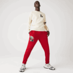 Men Lacoste V0ZN1170 Red 5SX Pennants L Badge Fleece Tracksuit Pants