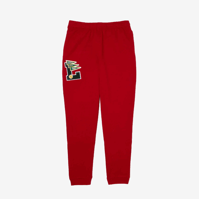 Men Lacoste V0ZN1170 Red 5SX Pennants L Badge Fleece Tracksuit Pants - Image 4