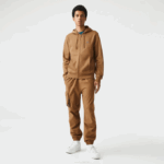 Men Lacoste V0ZN1176 Brown Z0W Kangaroo Pocket Fleece Zipped Sweatshirt