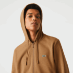 Men Lacoste V0ZN1176 Brown Z0W Kangaroo Pocket Fleece Zipped Sweatshirt - Image 4