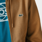 Men Lacoste V0ZN1176 Brown Z0W Kangaroo Pocket Fleece Zipped Sweatshirt - Image 6