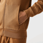 Men Lacoste V0ZN1176 Brown Z0W Kangaroo Pocket Fleece Zipped Sweatshirt - Image 7