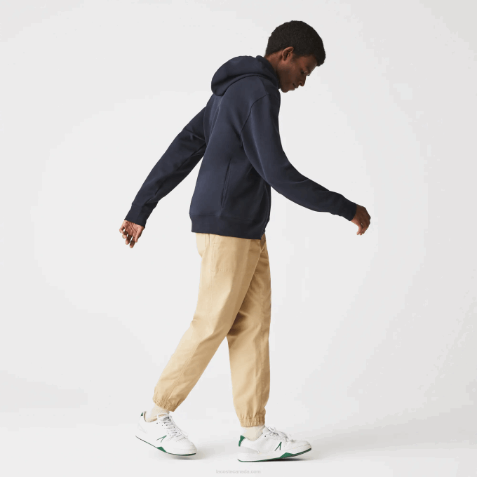 Men Lacoste V0ZN1177 Navy Blue HDE Hooded Cotton Blend Lettered Zip Sweatshirt - Image 2