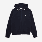 Men Lacoste V0ZN1177 Navy Blue HDE Hooded Cotton Blend Lettered Zip Sweatshirt - Image 5