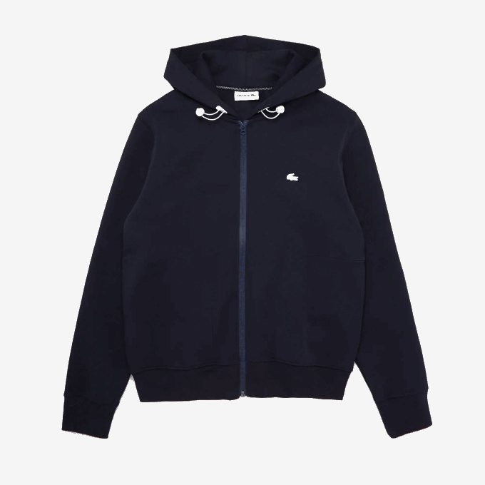 Men Lacoste V0ZN1177 Navy Blue HDE Hooded Cotton Blend Lettered Zip Sweatshirt - Image 5