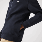 Men Lacoste V0ZN1177 Navy Blue HDE Hooded Cotton Blend Lettered Zip Sweatshirt - Image 6