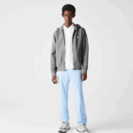 Men Lacoste V0ZN1178 Grey Chine 1VQ Hooded Cotton Blend Lettered Zip Sweatshirt - Image 2