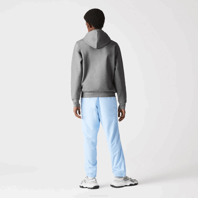 Men Lacoste V0ZN1178 Grey Chine 1VQ Hooded Cotton Blend Lettered Zip Sweatshirt - Image 3