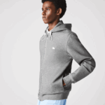 Men Lacoste V0ZN1178 Grey Chine 1VQ Hooded Cotton Blend Lettered Zip Sweatshirt - Image 4